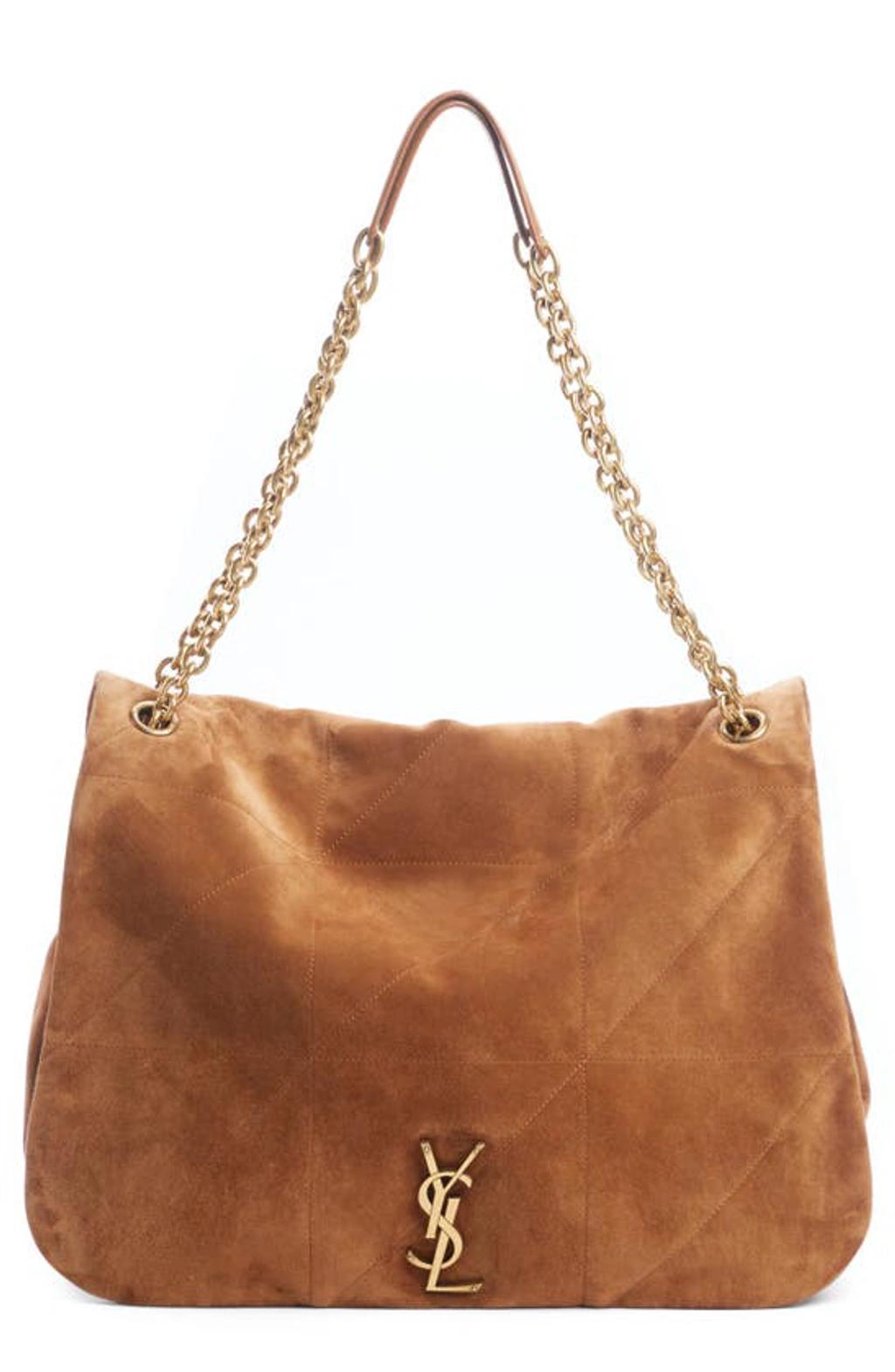 SAINT LAURENT Jamie Quilted Suede Shoulder Bag In Praline Product Image