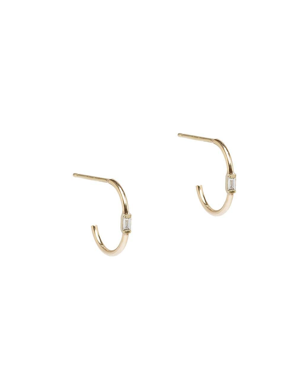 Womens 14K Yellow Gold & Baguette Diamonds Hoop Earrings Product Image