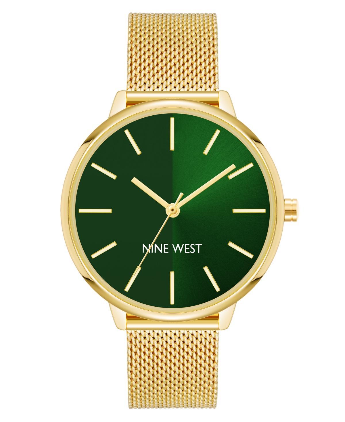 Nine West Womens Quartz Gold-Tone Stainless Steel Mesh Band Watch, 40mm - Green Product Image