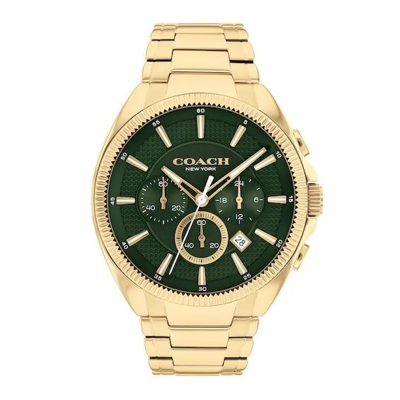 Men's Coach Jackson Gold-Tone IP Chronograph Watch with Green Dial (Model: 14602680) Product Image