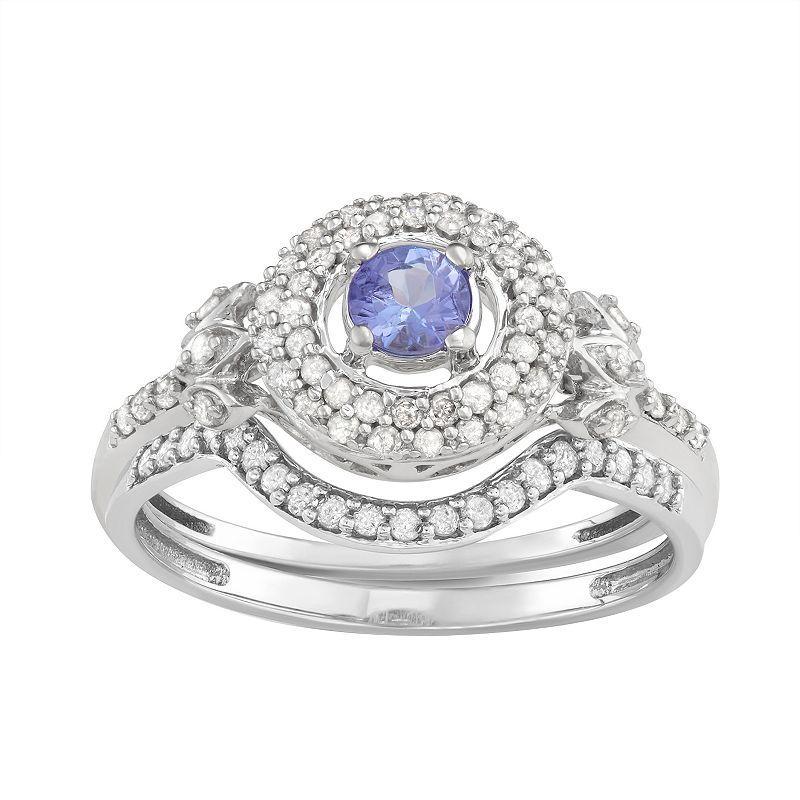 14k White Gold Gemstone & 5/8 Carat T.W. Diamond Engagement Ring, Womens Tanzanite Product Image