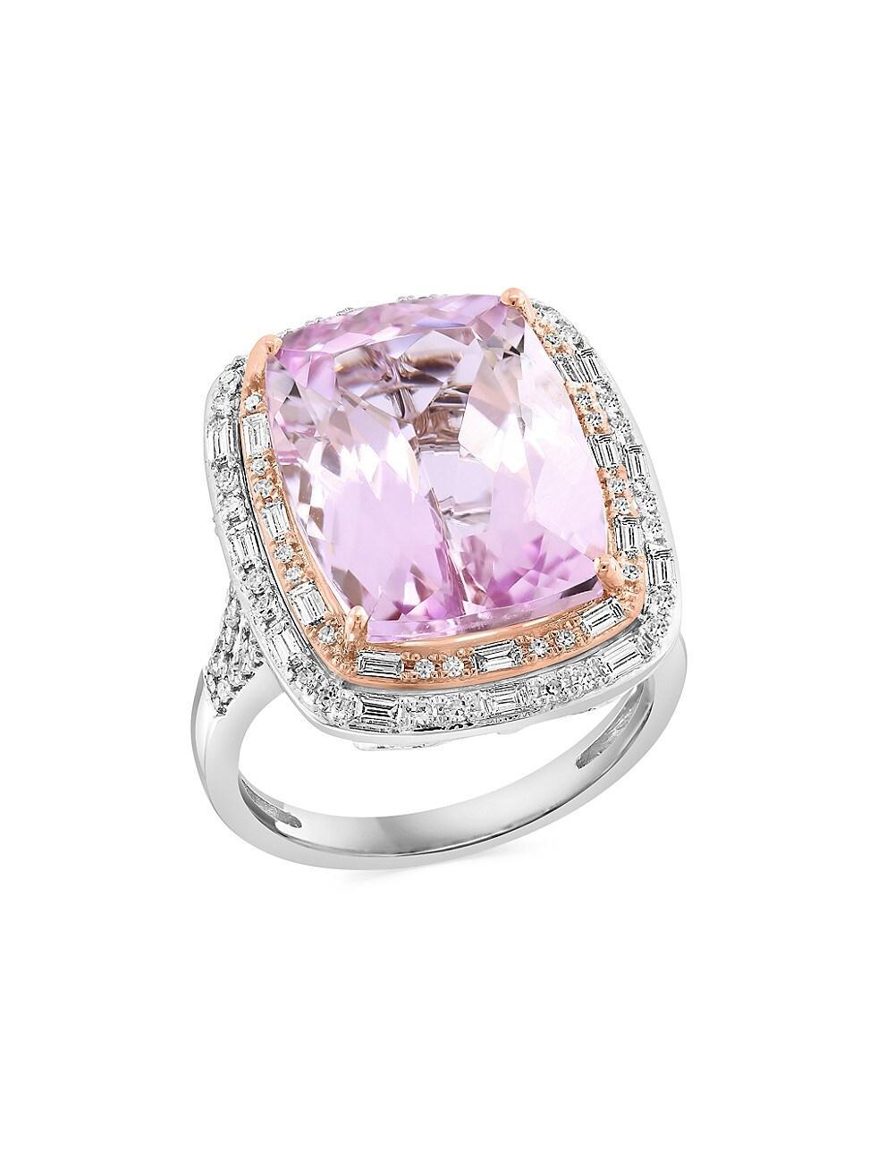 Womens Two-Tone 14K Gold, Kunzite & 0.69 TCW Diamond Halo Ring Product Image