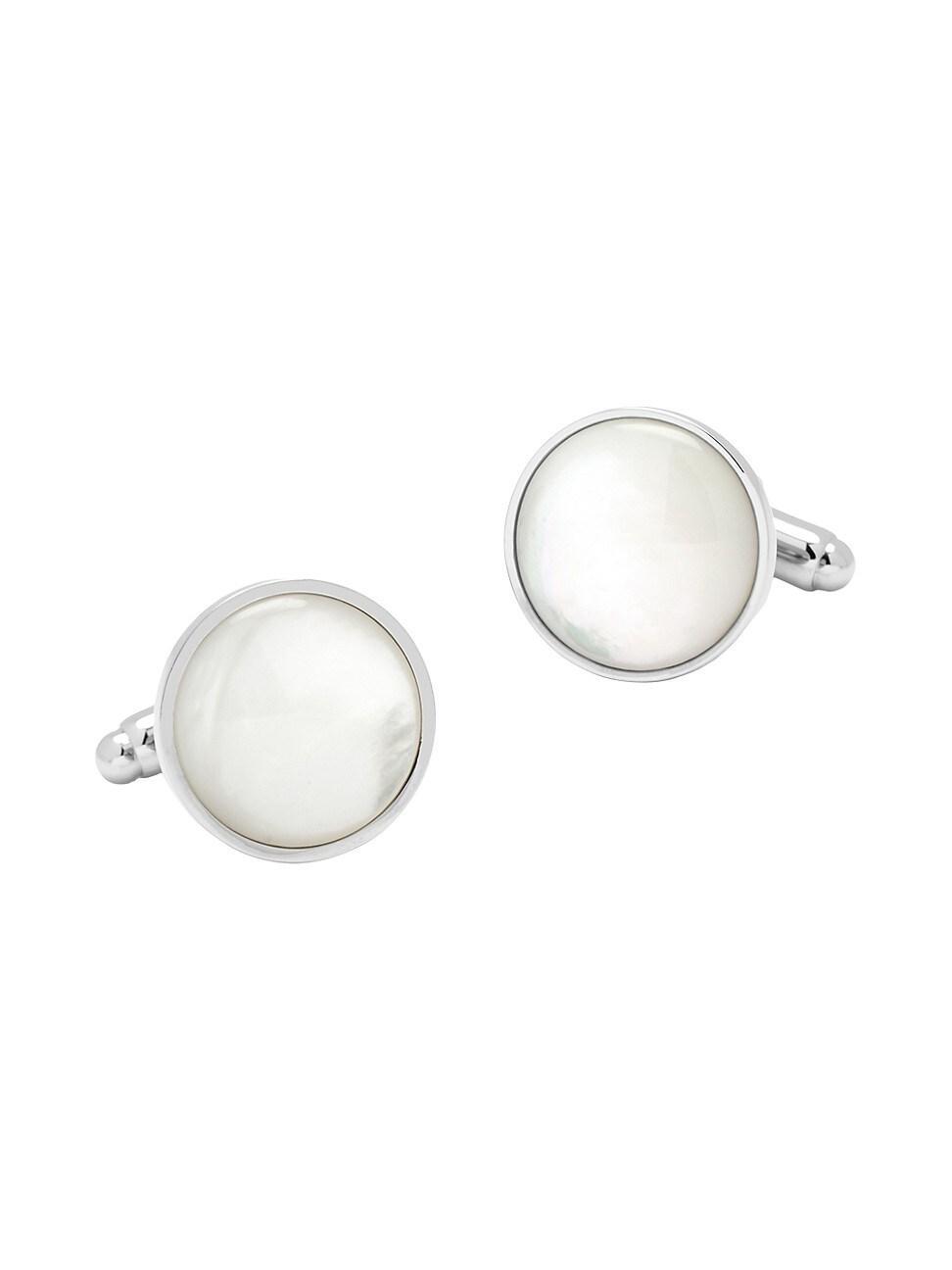 Silver and Mother of Pearl Rhodium-Plated Cuff Links, Multicolor Product Image