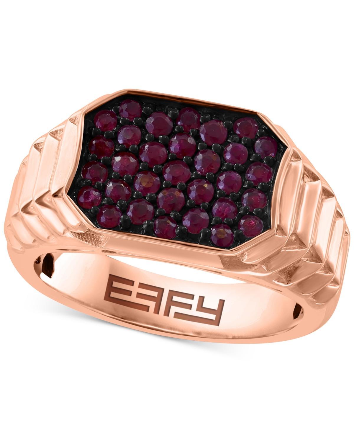 Effy Mens Ruby Cluster Ridge Texture Ring (1-1/20 ct. t.w.) in 14k Rose Gold-Plated Sterling Silver Product Image