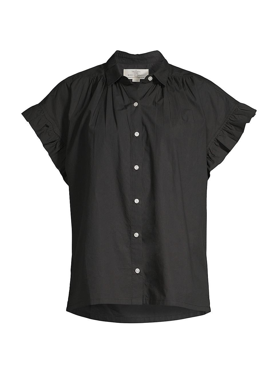 Womens Marianne B Ruffled Cotton Button-Front Shirt Product Image