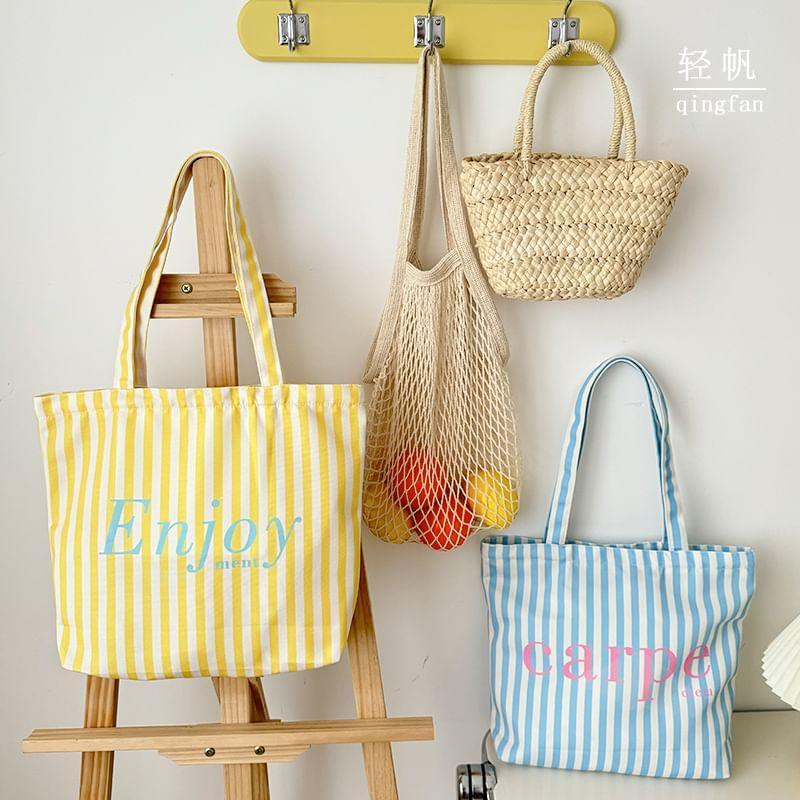 Striped Lettering Tote Bag Product Image