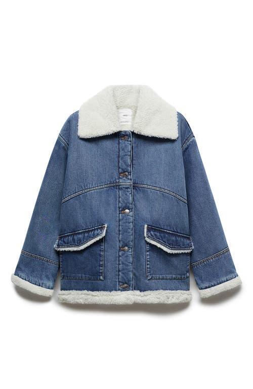 MANGO Faux Shearling Lined Denim Jacket Product Image