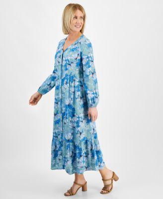 Women's Printed Linen Tiered Midi Dress, Regular & Petite, Created for Macy's Product Image