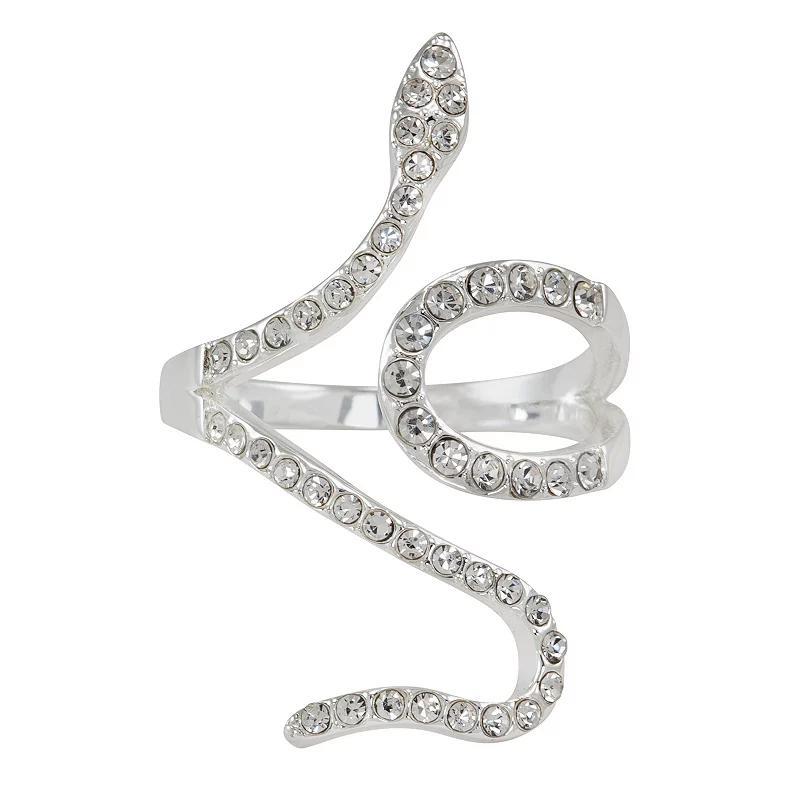 City Luxe Silver Tone Crystal Pave Snake Ring, Womens Silver Tone Clear Product Image