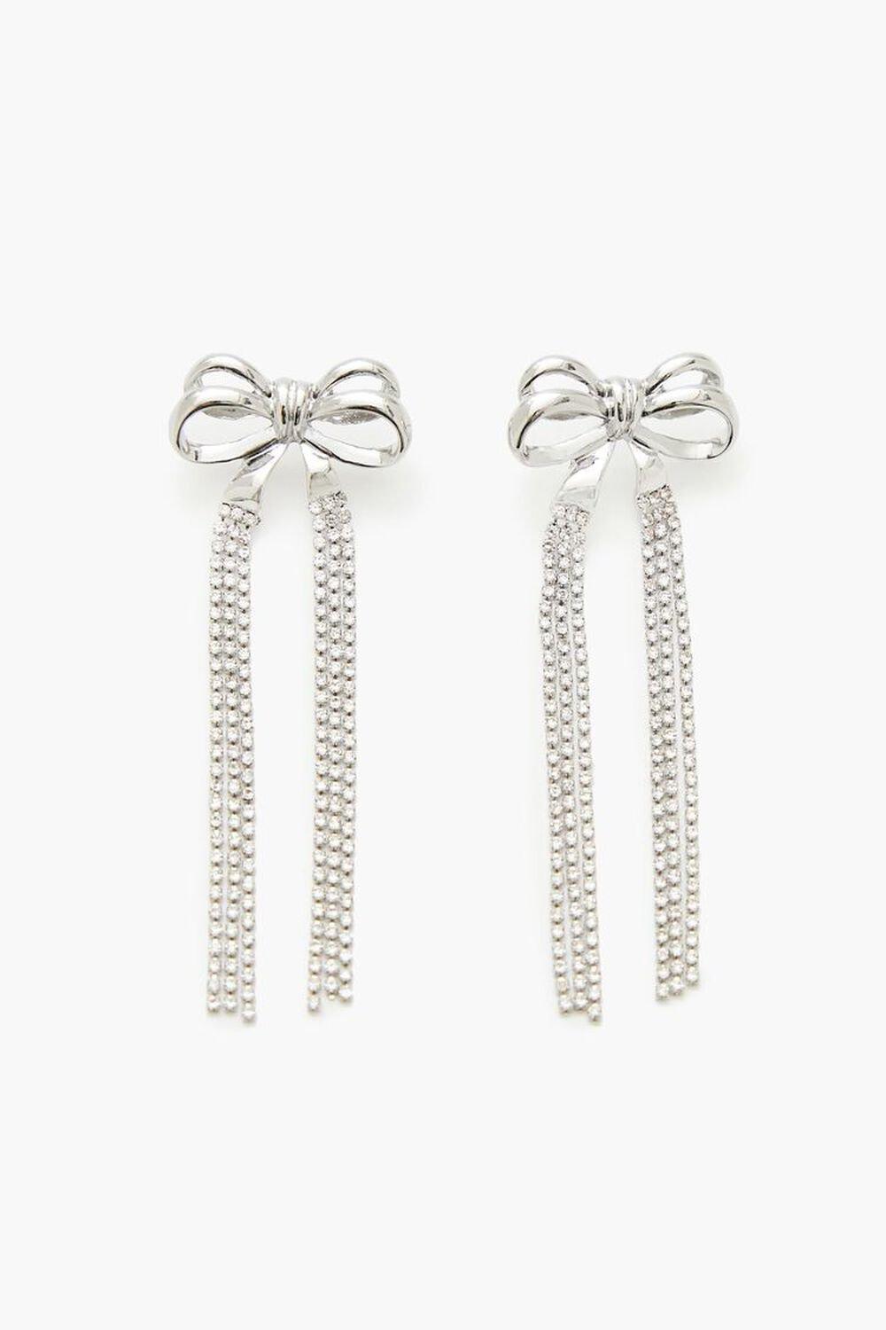 Rhinestone Fringe Bow Drop Earrings | Forever 21 Product Image