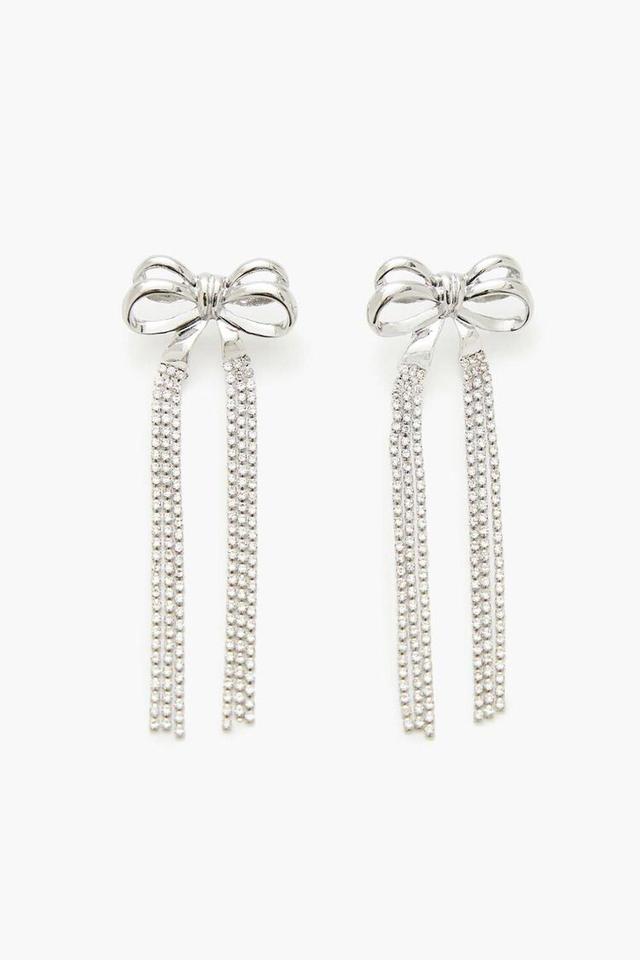 Rhinestone Fringe Bow Drop Earrings | Forever 21 Product Image