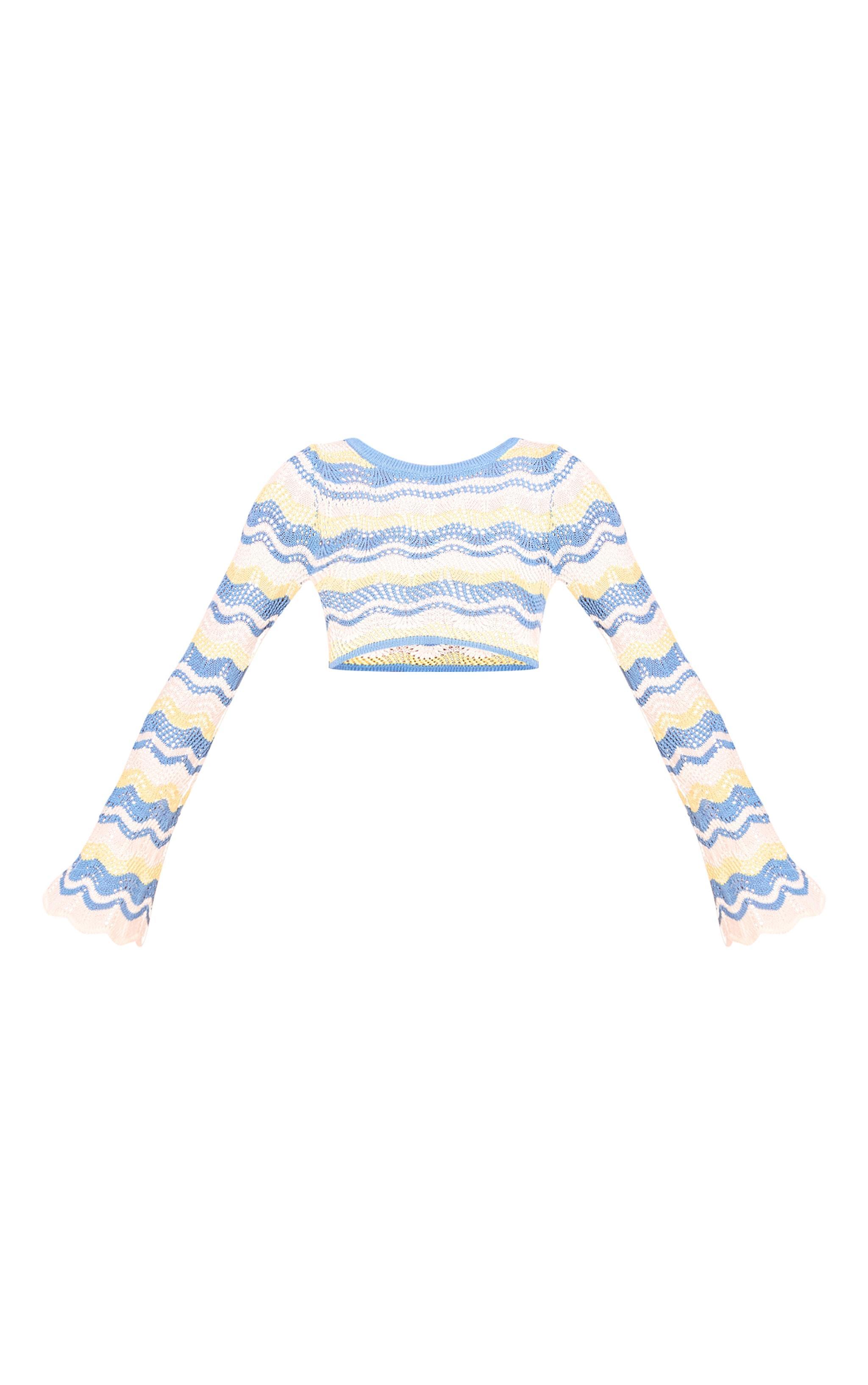 Tall Blue Open Knit Long Sleeve Crop Top Product Image