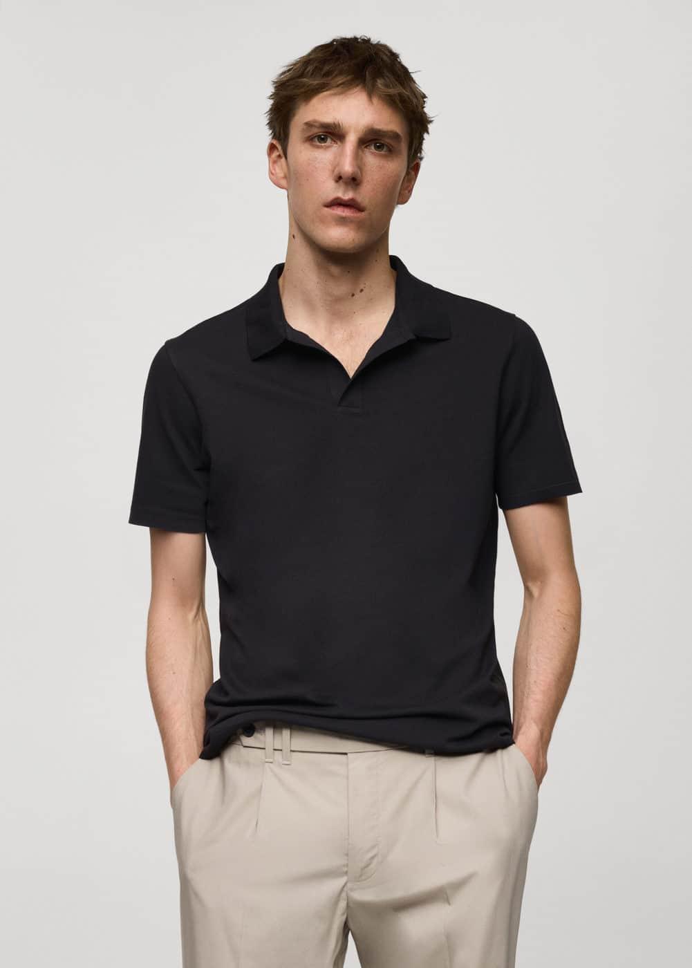 Slim-fit cotton-piqué polo shirt - Men | MANGO USA Product Image