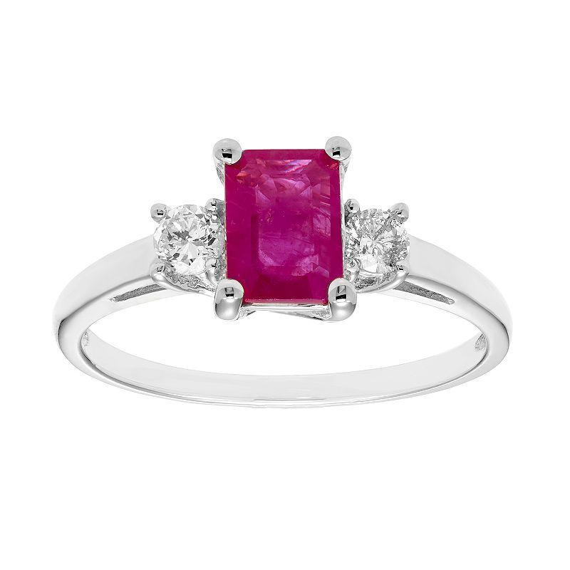 The Regal Collection 14k Gold Ruby & 1/5 Carat T.W. IGL Certified Diamond 3-Stone Ring, Womens Red Product Image