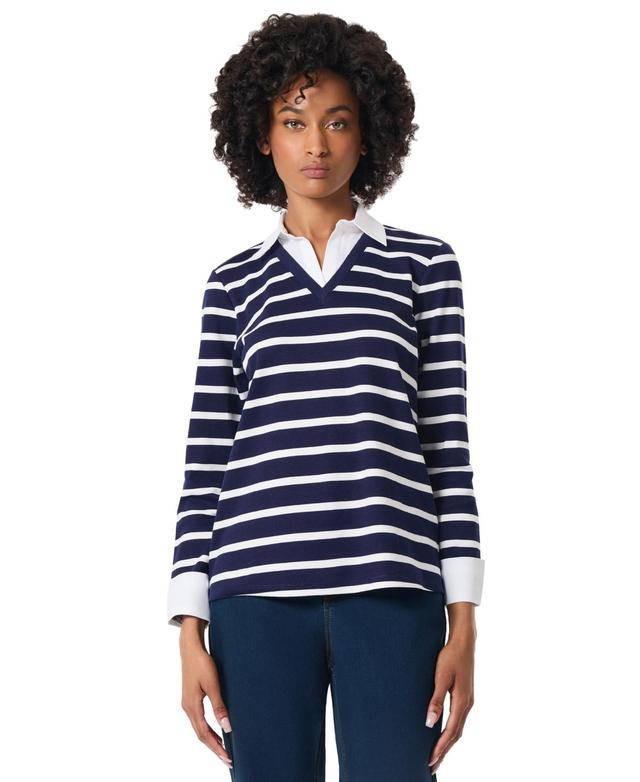 Jones New York Womens Cotton Striped Layered-Look Top Product Image