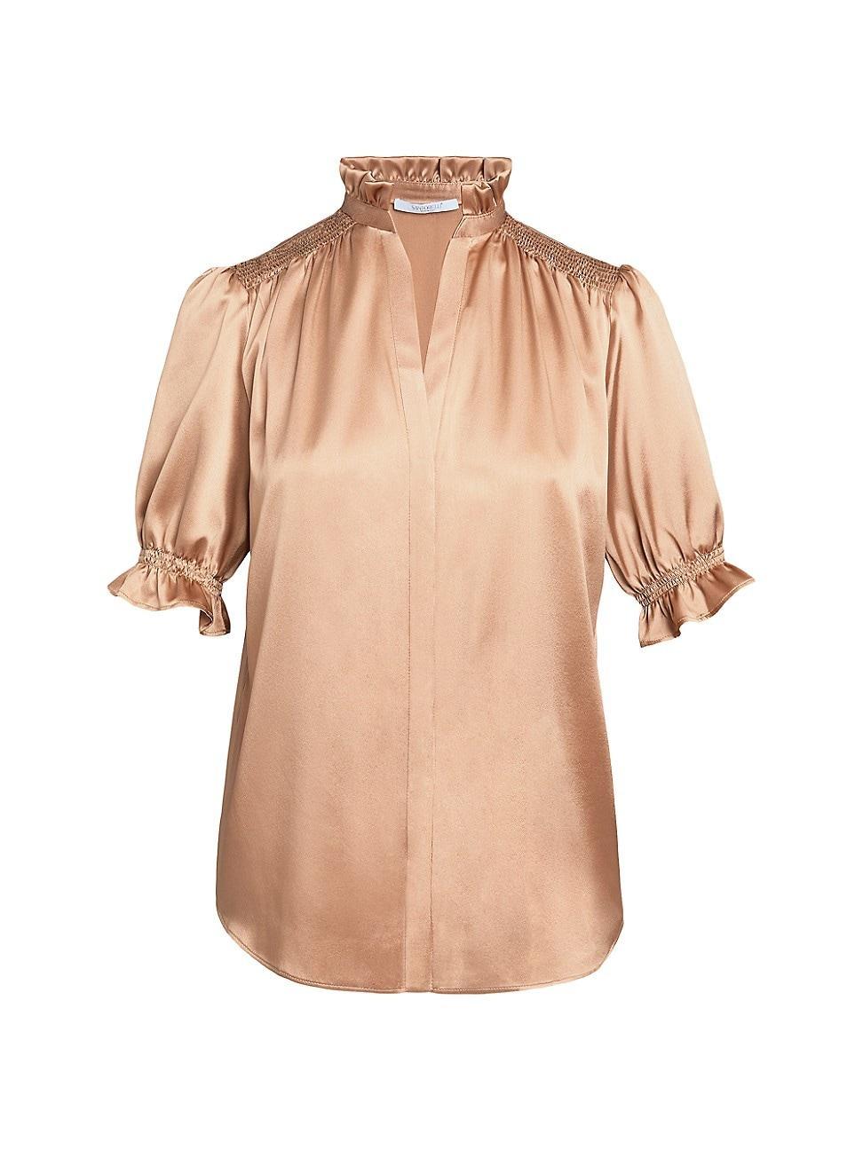 Womens Ruffled Stretch Silk Blouse product image