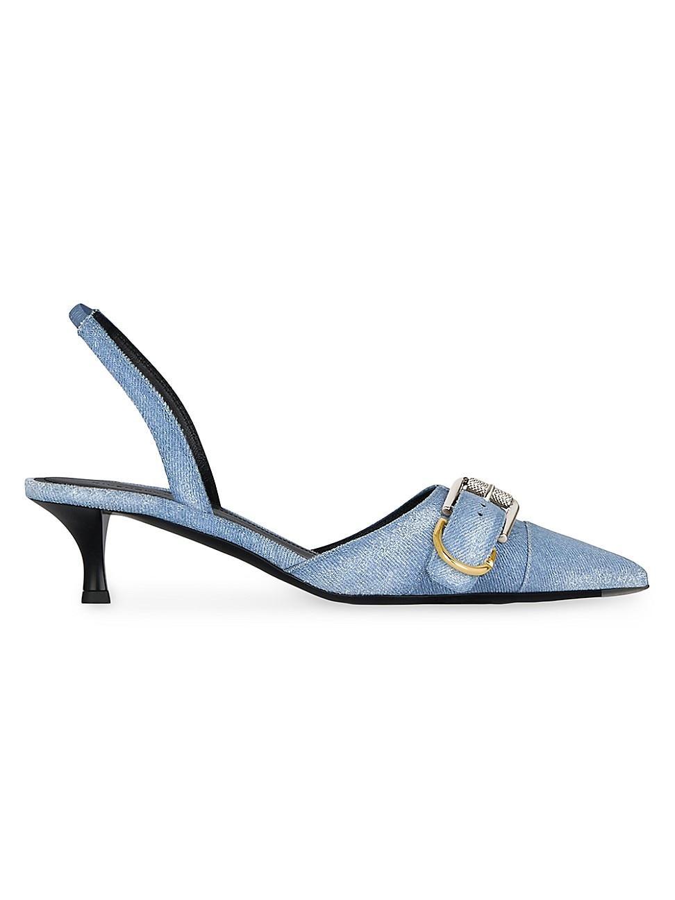 Voyou Denim Buckle Slingback Pumps Product Image