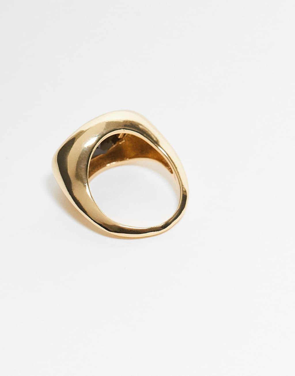 ASOS DESIGN 14k gold plated ring with black stone detail Product Image