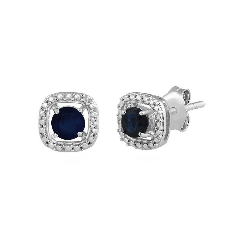 Sterling Silver Sapphire & Diamond Accent Halo Earrings, Womens Product Image