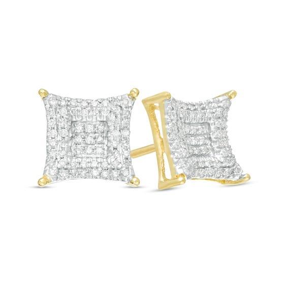 Men's 1/5 CT. T.w. Multi-Diamond Concave Square Stud Earrings in 10K Gold Product Image