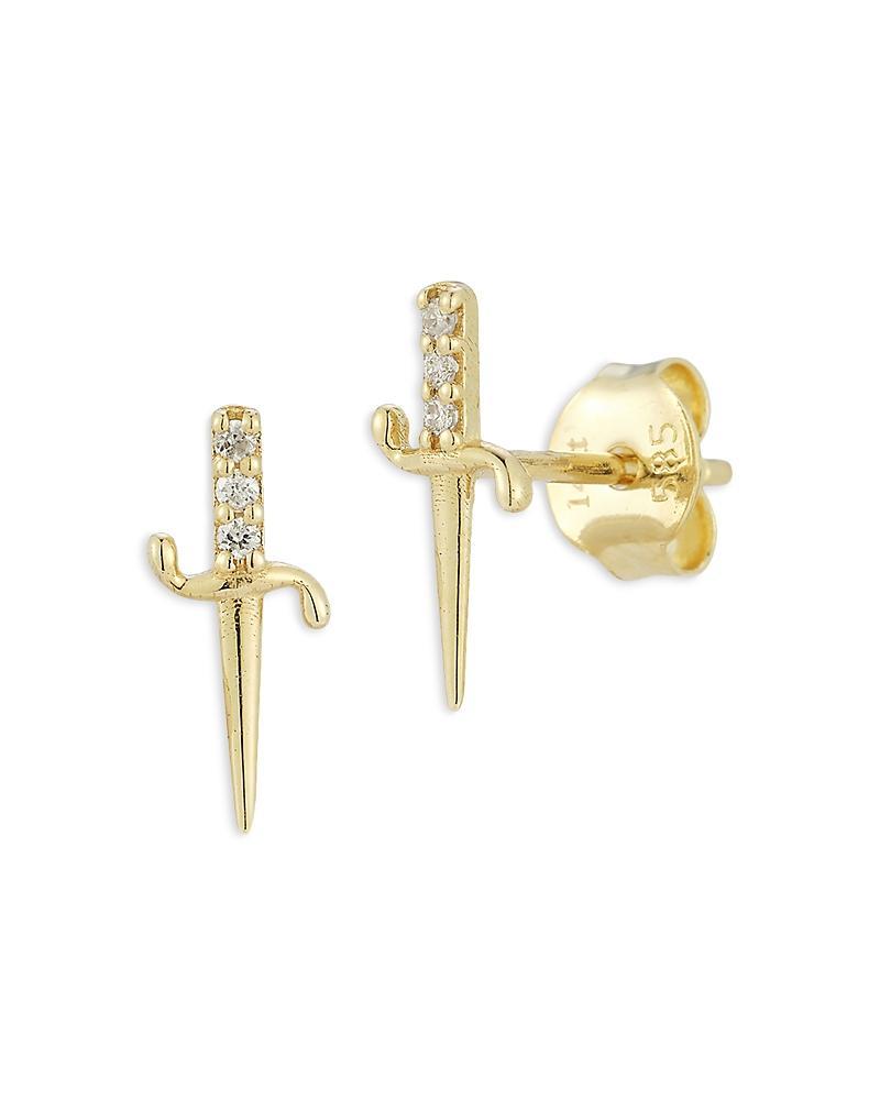 Moon & Meadow 14K Yellow Gold Diamond Dagger Stud Earrings Product Image