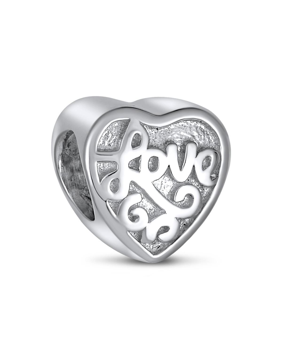 Bling Jewelry Antique Style Words Saying Love Heart Shape Charm Bead For Women Wife Daughter Sterling Silver Fits European Charm Bracelet - Silver ton Product Image