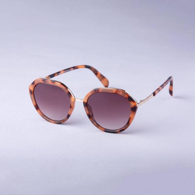 Womens Angular Round Tortoise Shell and Metal Sunglasses - A New Day Product Image