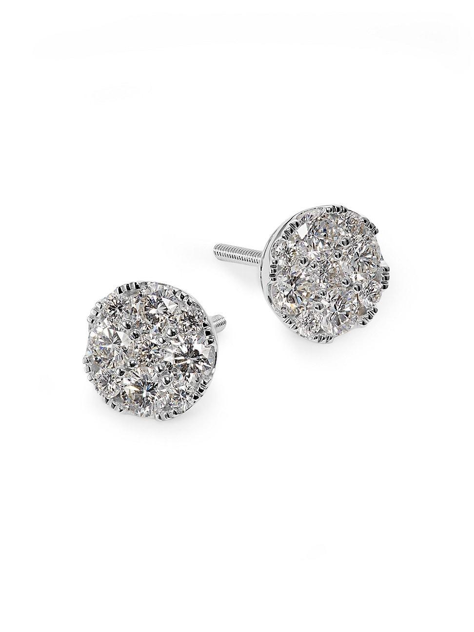 Womens 14K White Gold & 1 TCW Natural Diamond Cluster Stud Earrings Product Image