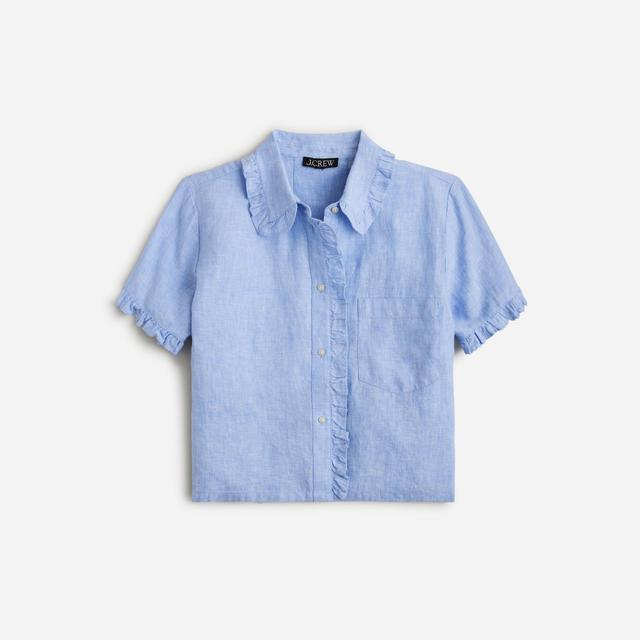 Ruffle-trim button-up shirt in linen Product Image