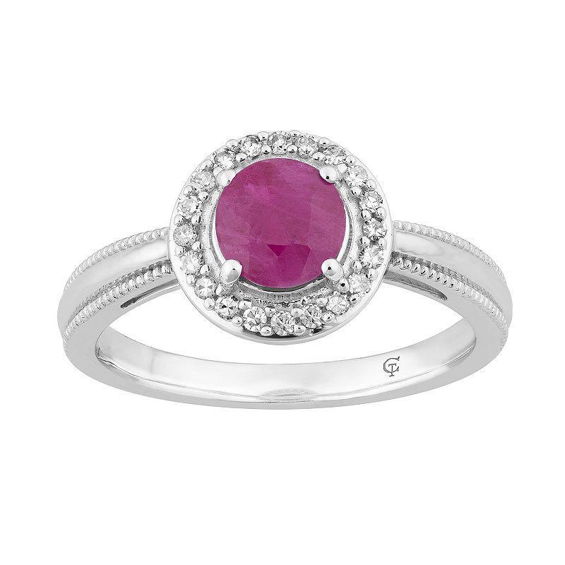 10k White Gold Ruby & 1/8 Carat T.W. Diamond Halo Ring, Womens 10k Whgold Product Image