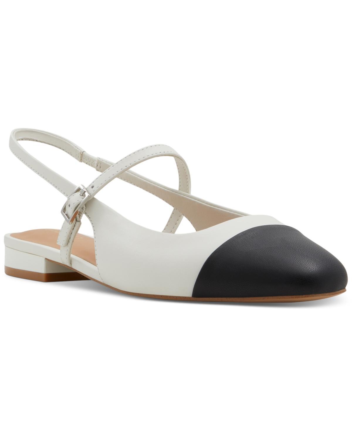 Aldo Womens Sadey Cap-Toe Slingback Flats - White Product Image