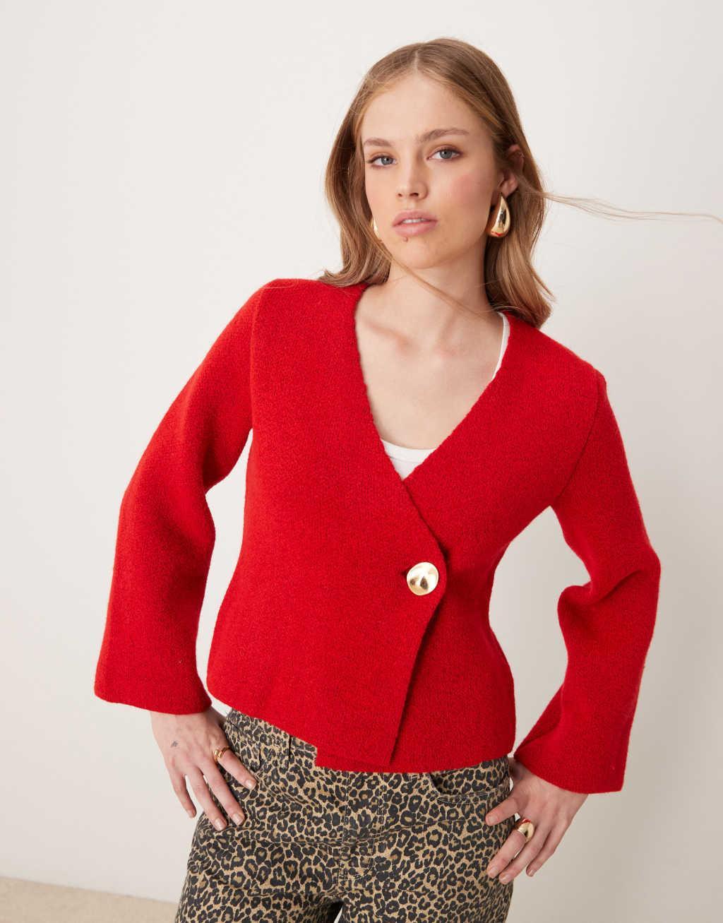 River Island asymmetric cardigan in red Product Image