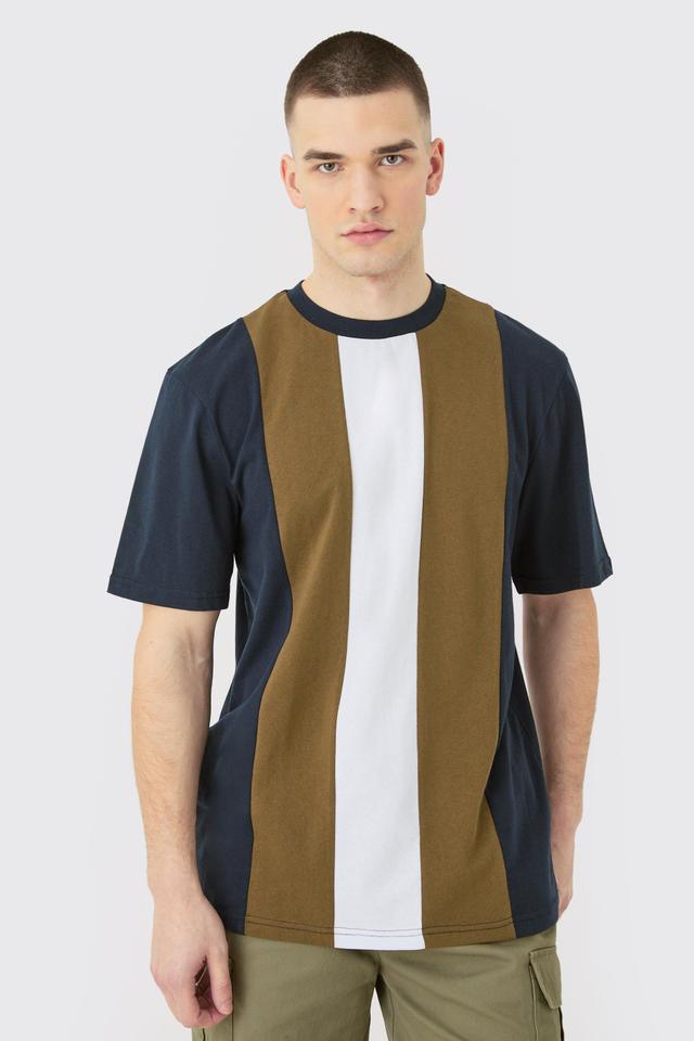 Tall Vertical Colour Block T-shirt In Navy | boohooMAN USA Product Image