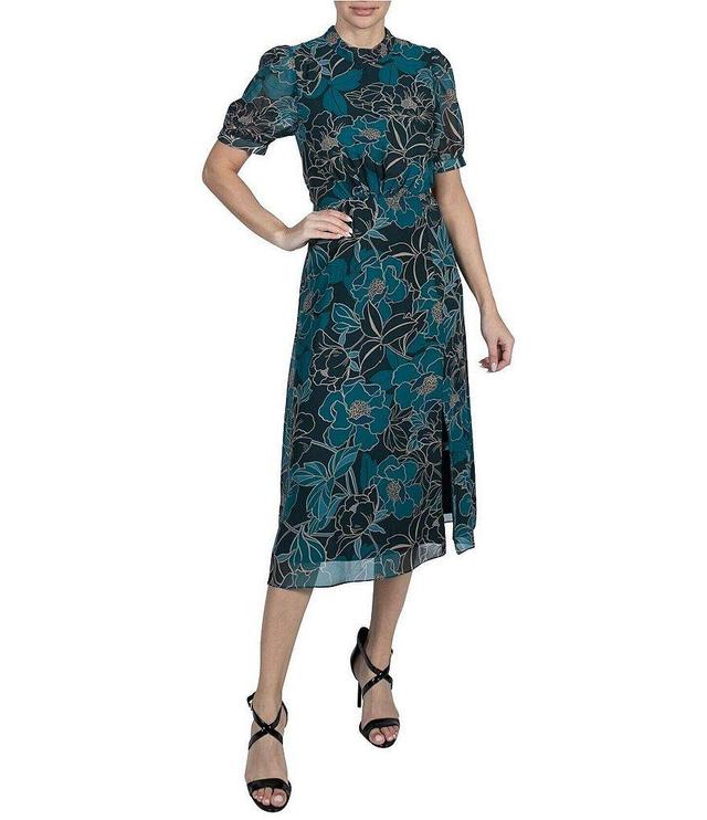 Julia Jordan Collar Neck Puff Sleeve Floral Print Midi Dress Product Image