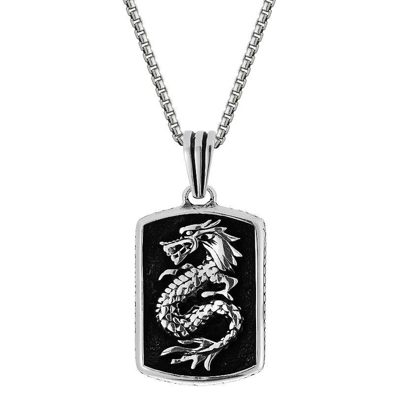 Menster Mens Sterling Silver Oxidized Dragon Pendant Necklace Product Image