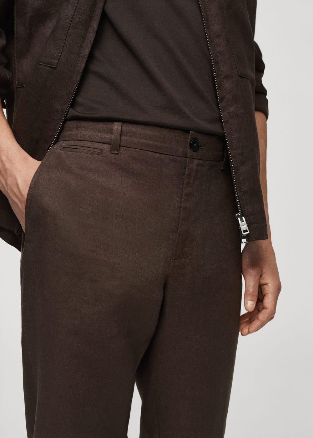 MANGO MAN - Slim-fit 100% linen pants chocolateMen Product Image