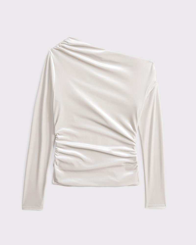 Long-Sleeve Off-The-Shoulder Draped Top Product Image