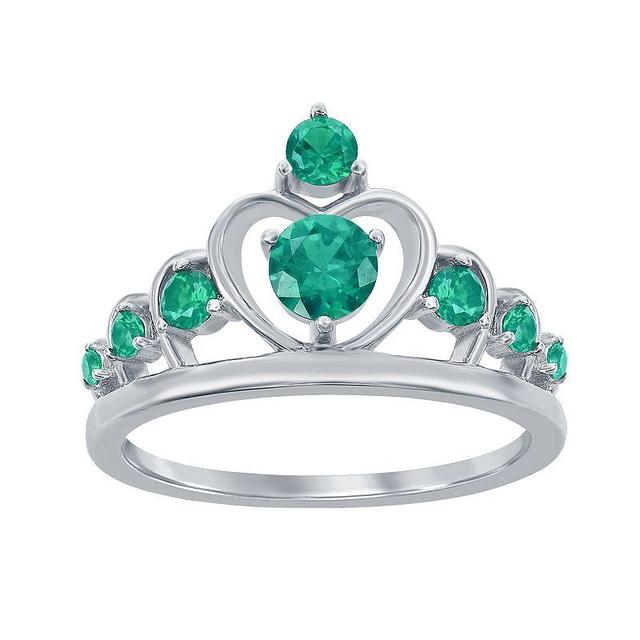 Sterling Silver Green Cubic Zirconia Crown Ring, Womens Product Image