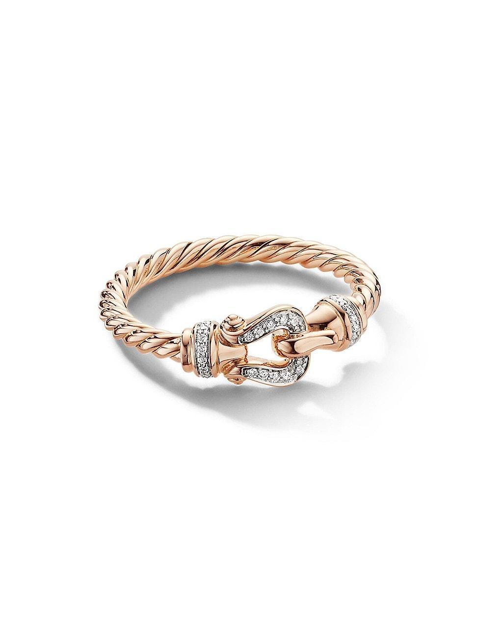 Womens Petite Buckle Ring in 18K Rose Gold with Pav Diamonds Product Image