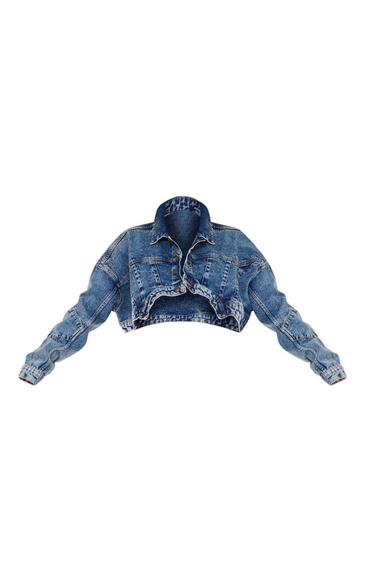 Vintage Wash Washed Curved Hem Denim Jacket Product Image