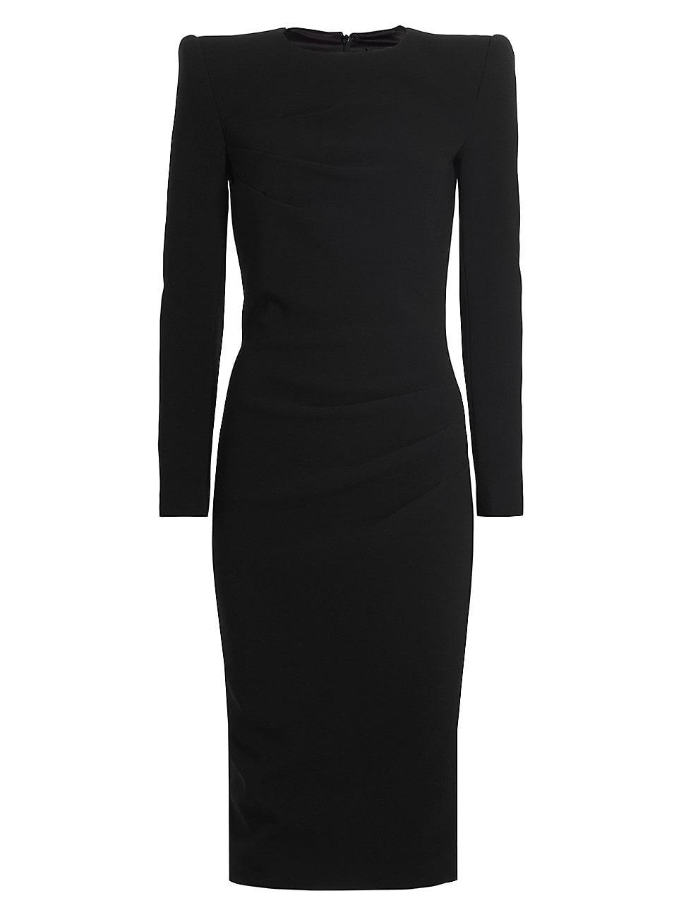 Womens Gathered Long-Sleeve Wool Midi-Dress Product Image