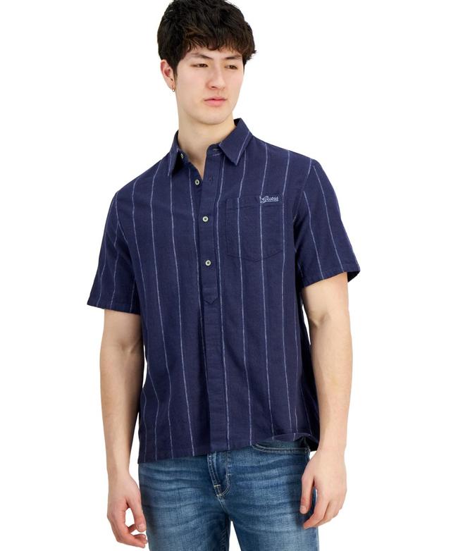 Men's Boxi Textured Stripe Short-Sleeve Button-Down Shirt  Product Image