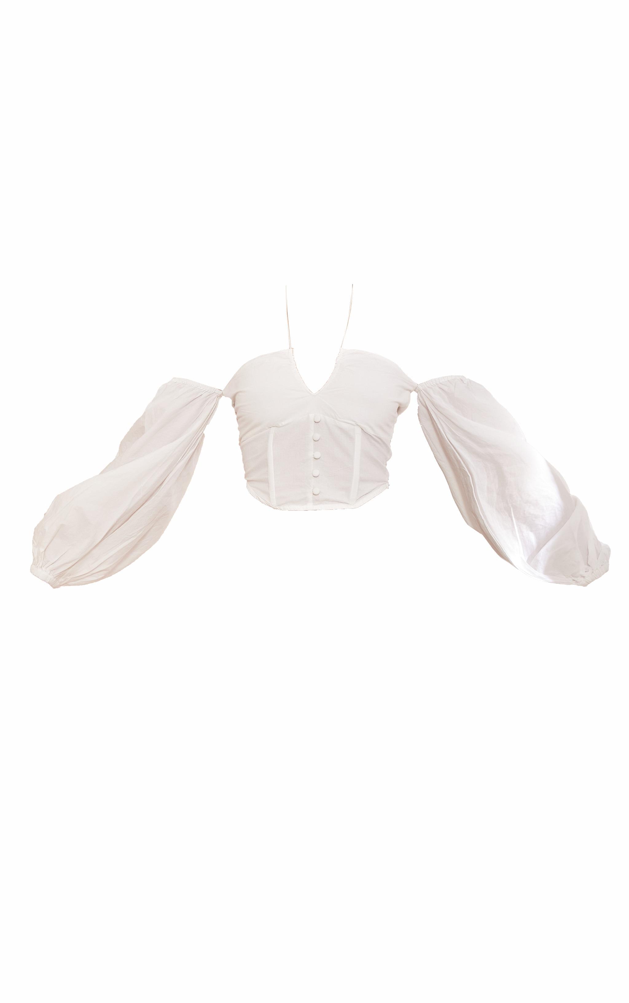 White Poplin Elastic Halter Bardot Top Product Image