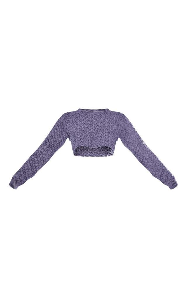 Blue Cable Knitted Denim Look Crop Sweater Product Image