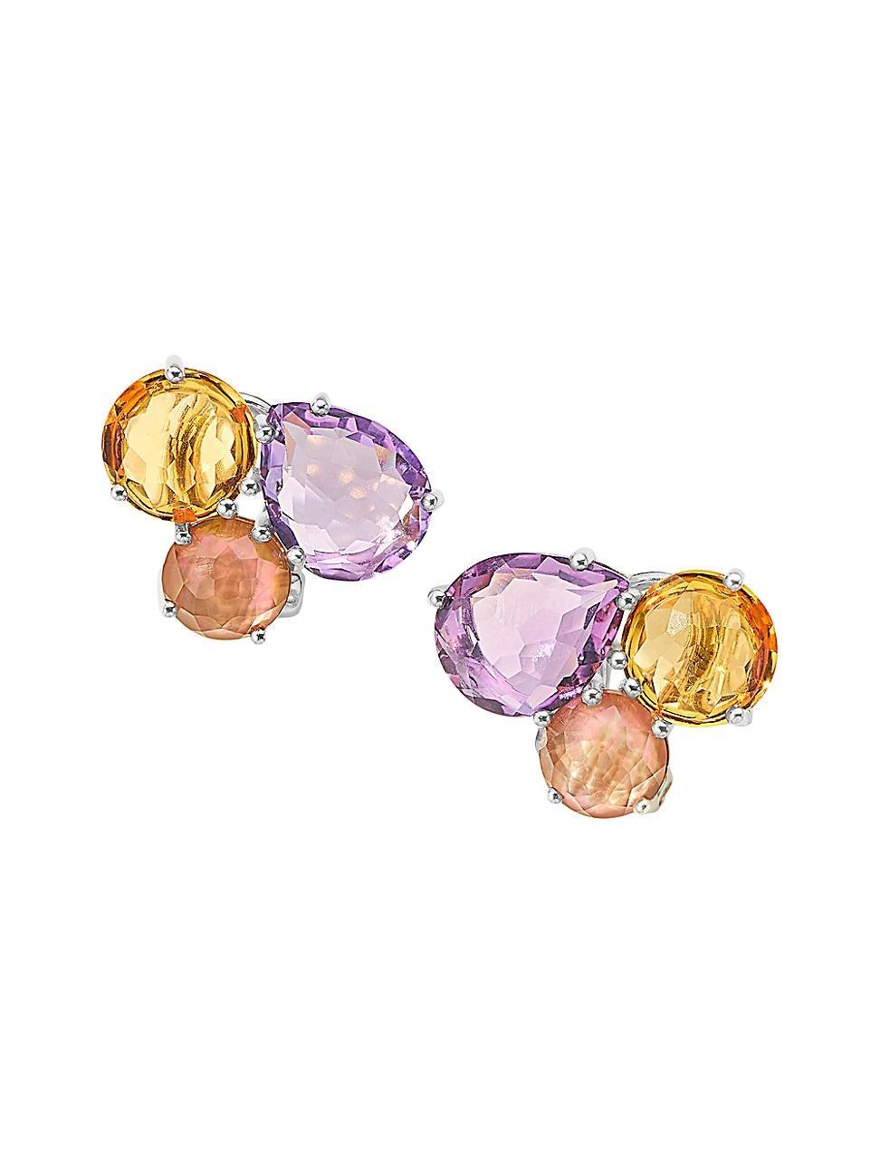 Womens Rock Candy Sterling Silver & Multi-Gemstone Cluster Stud Earrings Product Image