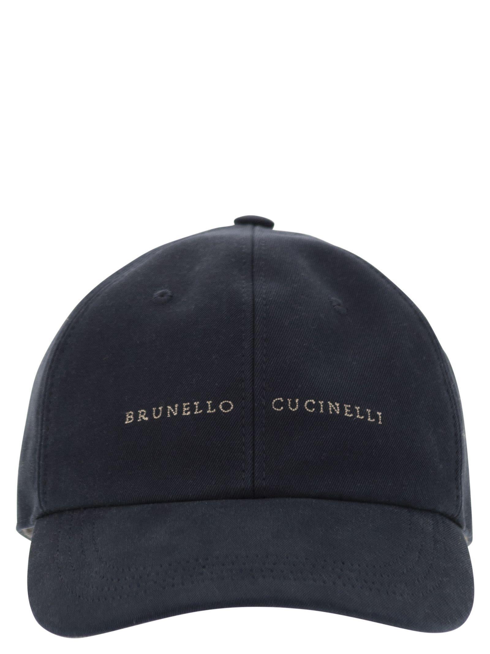 BRUNELLO CUCINELLI Cotton Canvas Baseball Cap With Embroidery In Navy Product Image