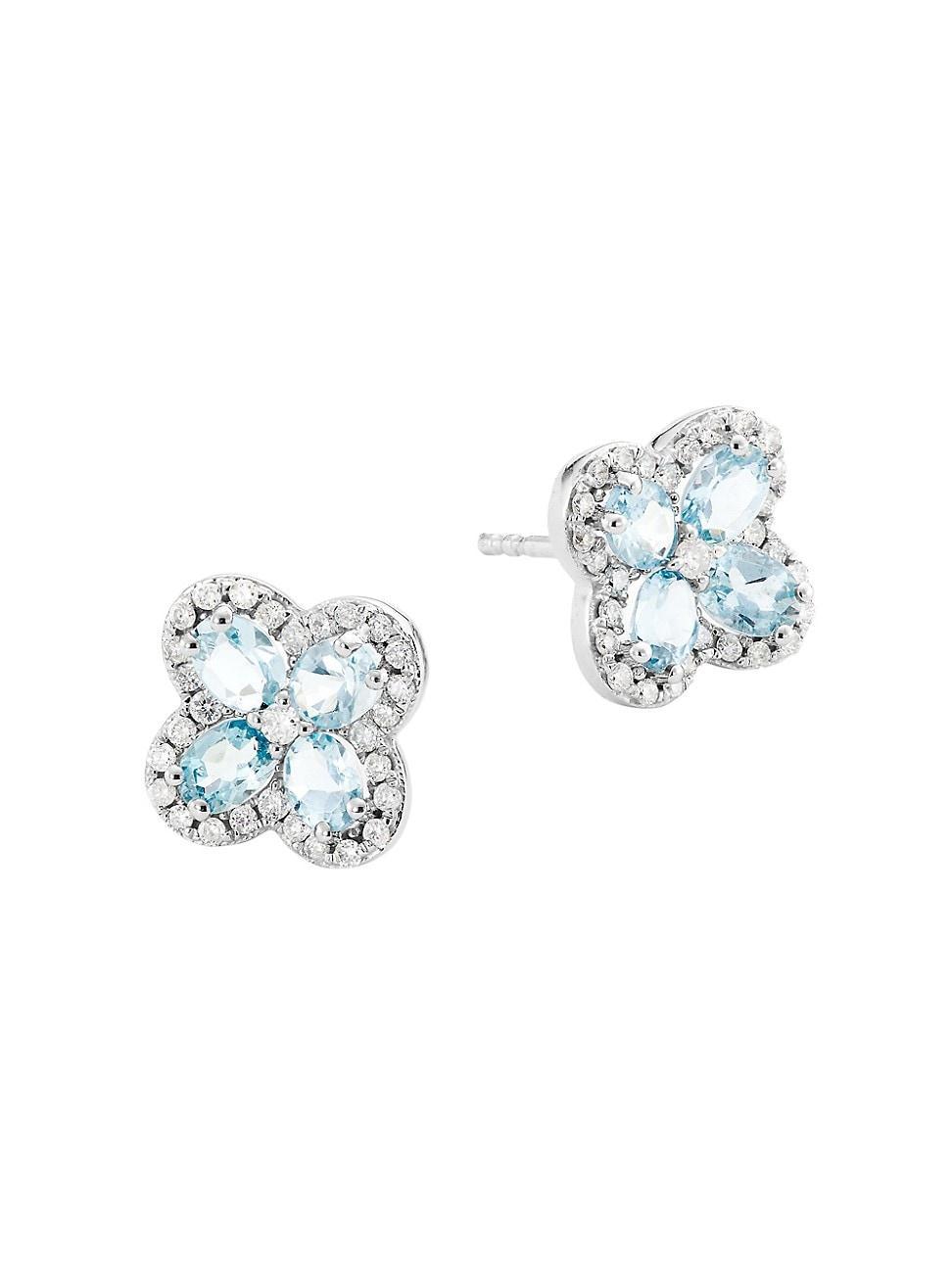 Womens 14K White Gold, Aquamarine & 0.35 TCW Diamond Stud Earrings Product Image