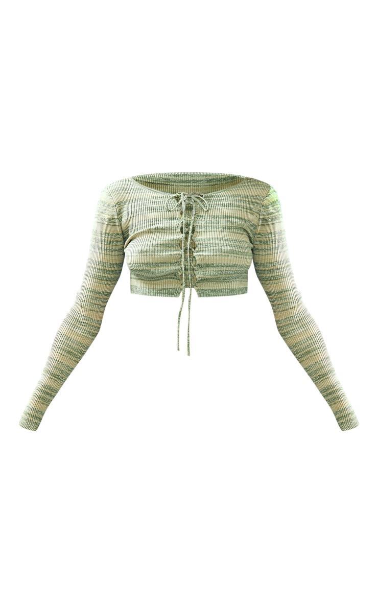 Khaki Space Dye Lace Knit Top Product Image