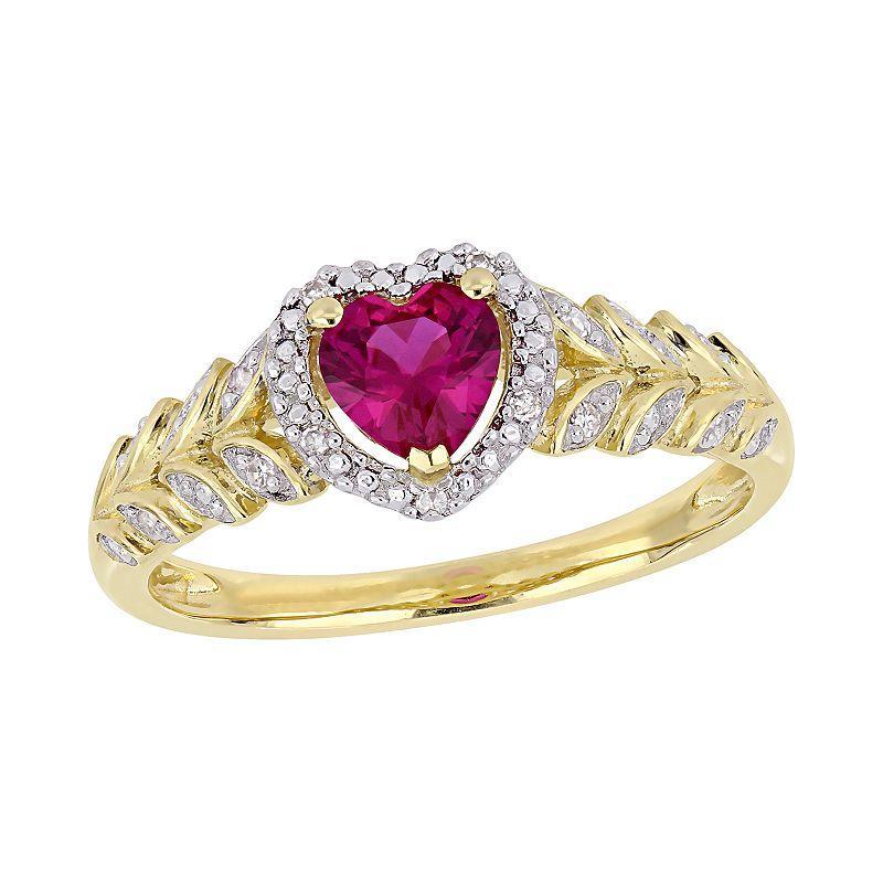 Stella Grace 10K Gold Heart Gemstone & Diamond Accent Ring, Womens Red Product Image