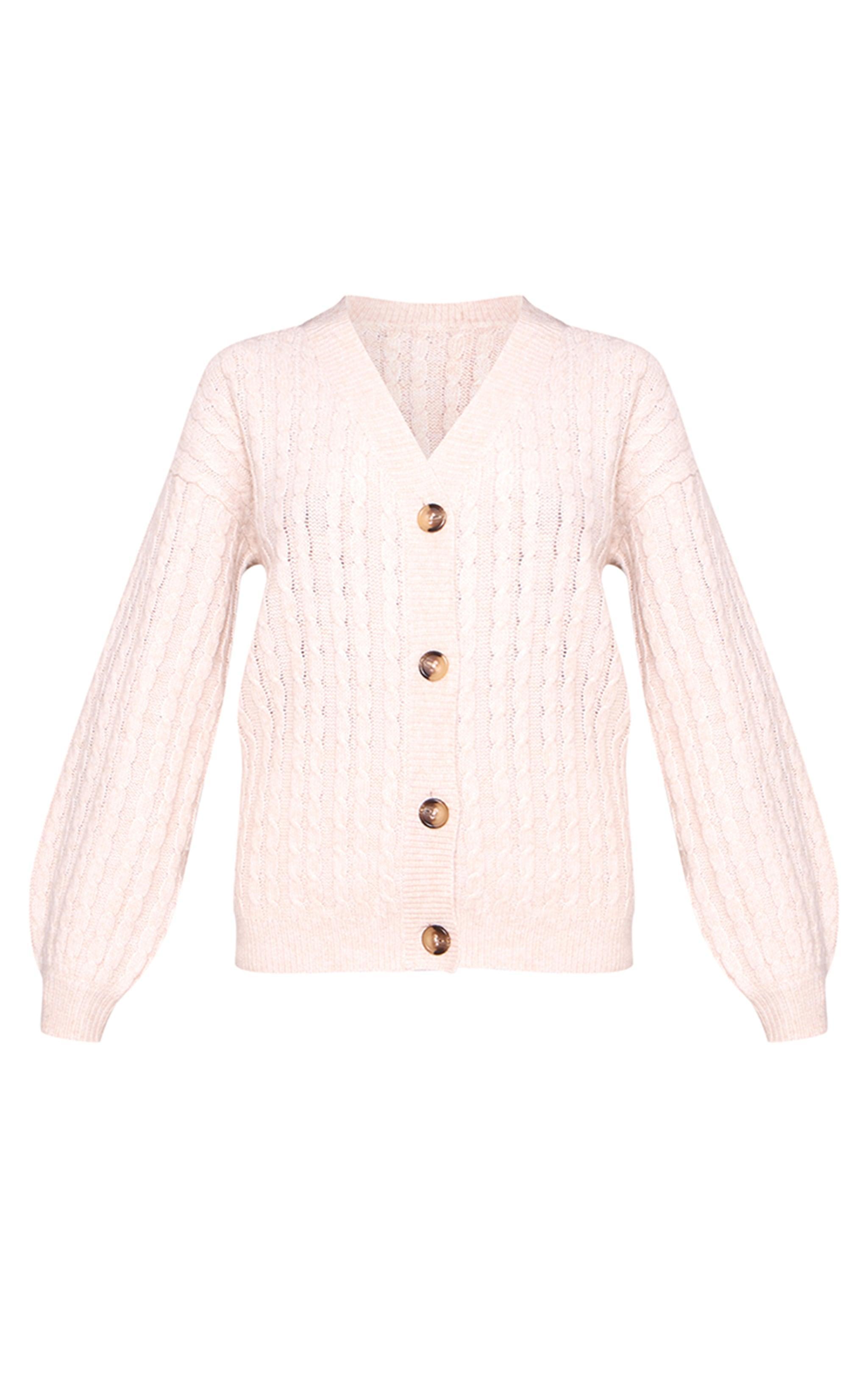 Oatmeal Soft Cable Knit Button Up Oversized Cardigan Product Image